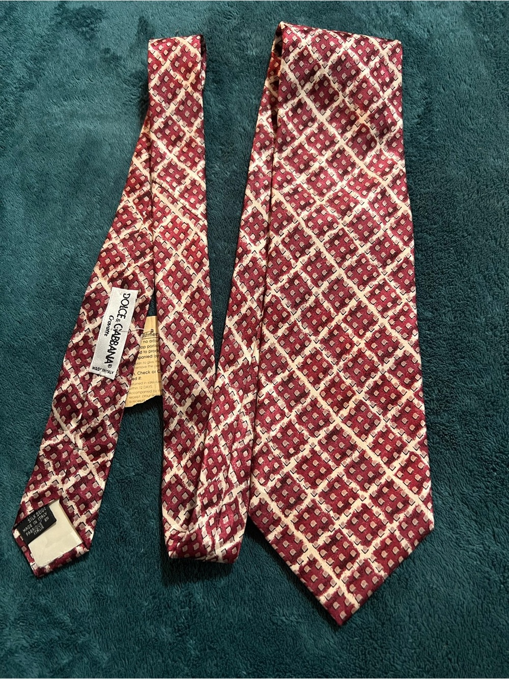 Dolce & Gabbana Burgundy and Cream Lattice Silk Tie